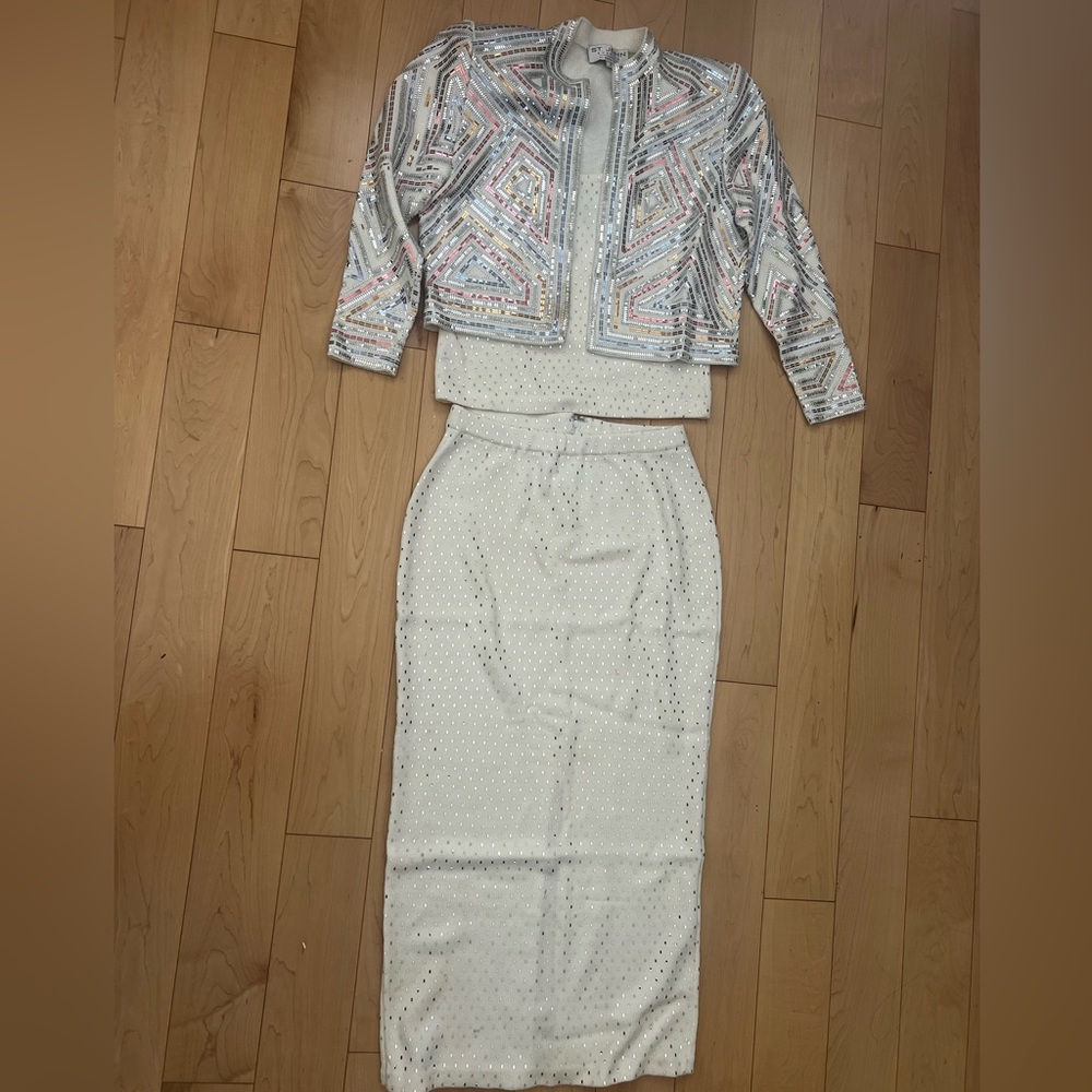 St. John Evening by Marie Gray Sequin Jacket, Top, Skirt & Bow